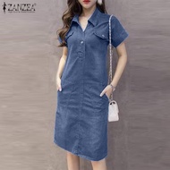 Fancystyle ZANZEA Korean Style Women Short Sleeve Loose Baggy Shirts Dress Denim Casual Mini Dress