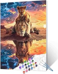 Paint by Numbers Kits for Adult DIY Reflection of Animals in Water Acrylic Pigment King of The Prair