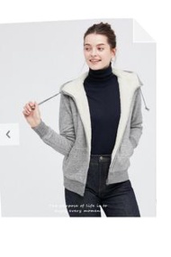 uniqlo杏色米色連帽刷毛毛絨長袖保暖外套M
