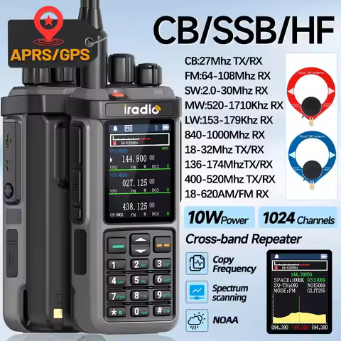 Iradio UV-98 Plus GPS Walkie Talkie APRS 10W Cross Band Repeater CB SW MW LW HF Frequency Scan NOAA