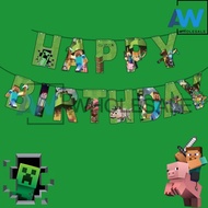 PS-441 [1 set] Minecraft Banner Happy Birthday Character Banner Minecraft Theme Birthday Party Needs