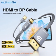 Active HDMI to DisplayPort Cable 4K 60Hz,2K@144Hz Uni-Directional HDMI Source to DP Monitor Adapter 