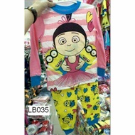 LB035 Girl Cartoon Cotton Long Sleeve Sleepwear Pajamas Set Agnes Gru & Minions (2y, 3y, 4y, 6y)