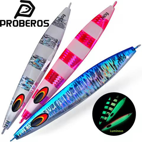 Proberos 1PC Fast Sinking Bass Lure 5-Colored Metal Iron Plate Luminous Bait 100-280g 3D Simulated F