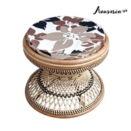 Anusarin Elegant Boho Style Genuine Rattan Footrest Stool 45 cm - Modern Rustic Pouf Ottoman