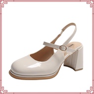 Mary Jane High Heels Flat Strap Thick Heels Back Hollow Heels Women