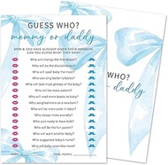 Guess Who Mommy or Daddy Game Cards for Baby Shower Games Activity, 30 Blue Bow Baby Shower Game Car