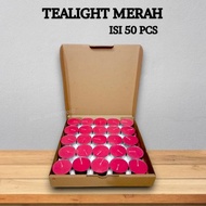 LILIN MERAH AMS - Red Tealight Candles 4 Hours Contents 50Pcs Prayer Candles Unscented Decorative Ca