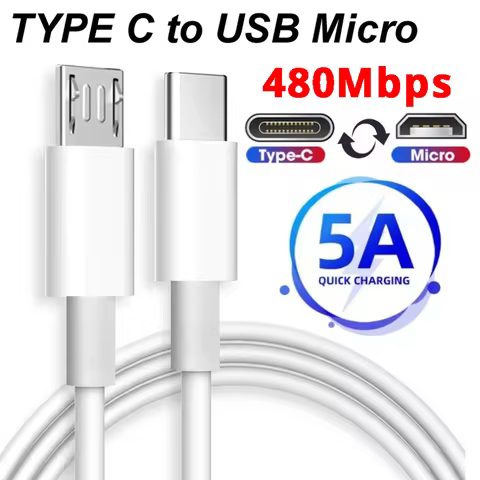 5A USB C To Micro USB Fast Charging Data Cable Type C Male To Micro USB Male Quick Charger Adapter f