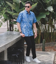 [BISA COD] Hem Batik Bahan Denim Jeans Motif Wayang Langit Biru Muda Terbaru 2020 Modern Modis HRB02