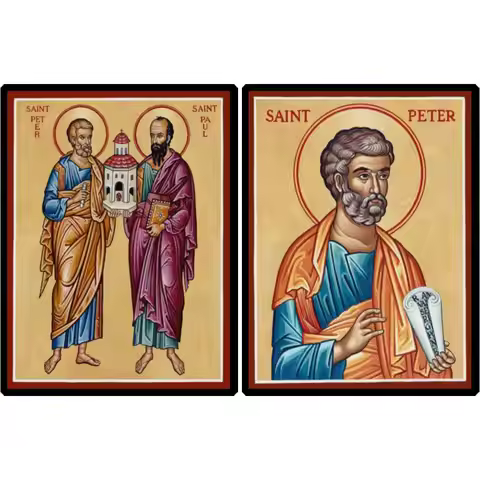 Greek Orthodox Saints Peter & Paul Icon HD Canvas Print with Keys and Sword Byzantine Art for Church