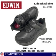 EDWIN KIDS SCHOOL SHOE EM 3037 | FULL PU BLACK VELCRO STRAPS kasut sekolah [ ready stock + fast deli