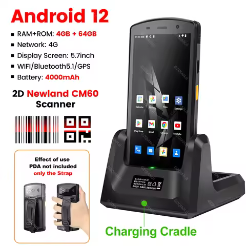 Android 12 PDA 4G Handheld Terminal Device 1D 2D Barcode Scanner Data Collector with Strap/Protectiv