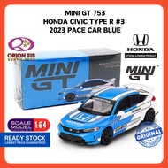 Mini GT 753 Honda Civic TYPE R #3 2023 Pace Car Blue Original Sealed Box Diecast Car 1/64 MGT00753-L