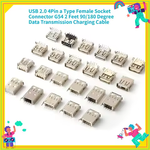 10Pcs USB 2.0 4Pin A Type Female Socket Connector G54 2 Feet 90/180 Degree Data Transmission Chargin