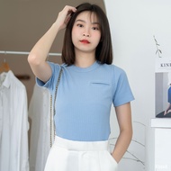 Fond - เสื้อยืด คอกลม ผ้าร่อง กระเป๋าหน้า E00