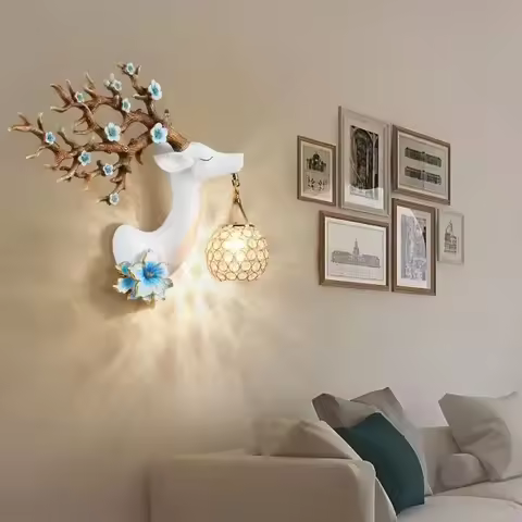 86LIGHT Contemporary Deer Wall Light LED Creative Plum Blossom Decor Resin Sconce Lamp for Home Corr