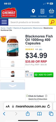 Dầu cá Blackmores Odourless Fish Oil 1000mg hộp 400 viên