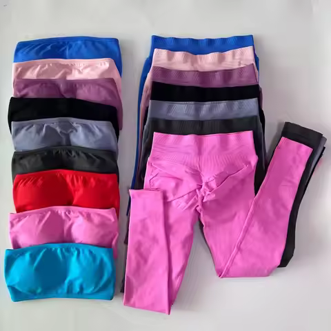 2 Piece Strapless Women's Bandeau Yoga Set Workout Top High Waist Scrunch Leggings Gym Pilates Outfi