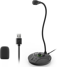 Plug & Play USB Computer Microphone, Flexible Gooseneck & Mute Button LED – Desktop Microphone for G