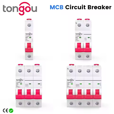 TONGOU 1P 2P 3P 4P 6A 10A 16A 25A 32A 40A 50A 63A Miniature Circuit Breaker 6KA 230V 400V 50/60HZ Mi