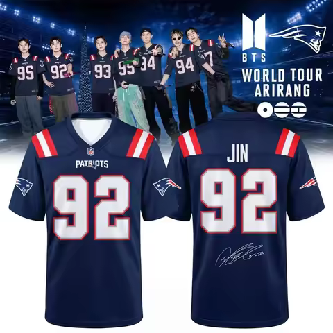 BTS Korean boy band #JIN member x Patriots jersey T-shirt Men's and Women's fan gifts Breathable and