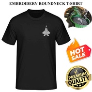 EMBROIDERY SULAM F-22 RAPTOR FIGHTER JET ROUNDNECK MICROFIBER AND COTTON BLACK T-SHIRT