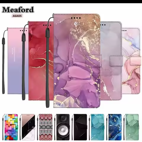 Leather Case For Vivo X80 Pro X70 Pro Plus Marble Magnetic Wallet Flip Book Case For Vivo X60 Pro X5