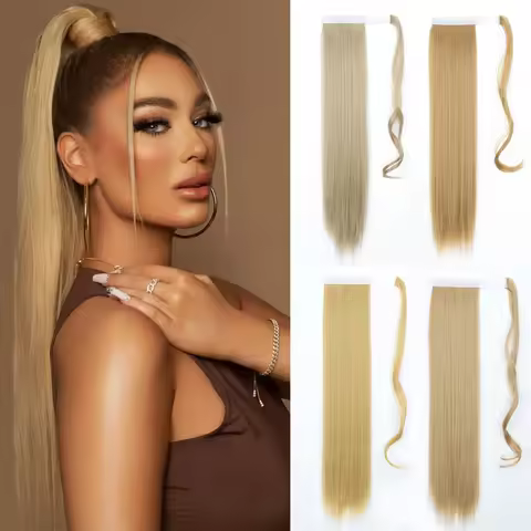 MERISIHAIR Synthetic 22 34 inches Long Straight Ponytail Extensions Heat Resisting Ponytail Brown Bl