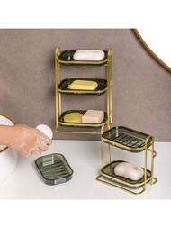 1個無痕免釘壁掛鐵皂盒,浴室雙層和三層排水光豪華肥皂,臥室、浴室收納架,讓您的家更整潔