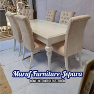 Set Meja Kursi Makan Minimalis Kayu Cat Duco K6 Bludru (Furniture)