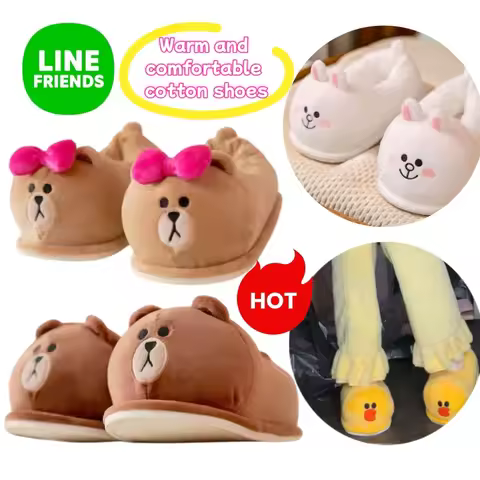 Line friends Brown Cony Sally Choco Cartoon Cute Warm Thick-soled Comfortable Heeled Cotton Shoes Hi