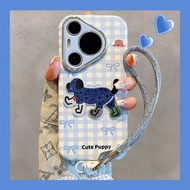 內地直送 - 蓝色格纹立体刺绣狗狗爱心挂绳适用华为mate60pro女款P70皮质创意防摔壳-斑点刺绣狗挂件 华为 P60