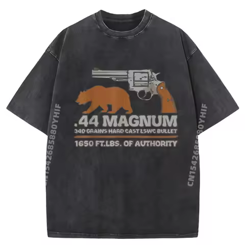 44 Magnum Big Bore Hunting Revolver Bear Outdoor Trail Tee Oversized T Shirt Men Streetwear Washed T