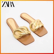 ZARA summer new women's shoes golden quilted cow leather outer flat sandals sandals