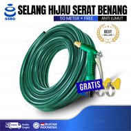 SELANG AIR SERAT BENANG HIJAU 50 METER ANTI LUMUT FREE NOZZLE / SELANG TAMAN KEBUN FLEKSIBEL KUAT AW