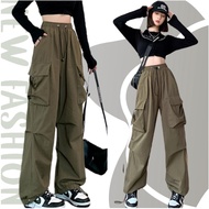 Women Cargo Pants retroid pocket 3 plus tube top plus size drawstring pants khaki pants