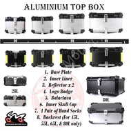 【Malaysia Ready Stock】◐℗Motorcycle Aluminium Top Box Kotak Motosikal Aluminum 28L 36L 45L 55L 65L 80L