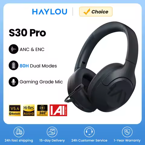 HAYLOU S30 Wireless Bluetooth 5.4 Headphones 43dB Adaptive Noise Cancelling Headsets 40mm Driver 80H