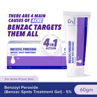 Benzac Benzoyl Peroxide Spots Treatment Gel 5% 60gm [Anti-Acne / Pimple Gel Cream]