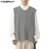 SG2 INCERUN Men Winter Casual Solid Color Sleeveless Round Neck Thermal Tank Sweater