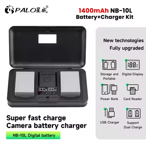 NB-10L NB 10L NB10L Camera Battery + LCD Dual Charger Case for Canon PowerShot G1X G3X G15 G16 SX40 