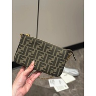 [Old Fairy] FENDI New Style Mahjong Bag vintage Double F Canvas Brown Jacquard FF Presbyopic Underar