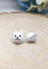 全手作 白色 松鼠狗耳環 博美犬耳環 防敏感耳針 耳釘/耳夾