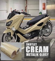 Skotlet cream beige Glossy Sticker Gloss Kilap Decal Vinyl Meteran Roll Sepeda Motor Matic Mobil Scotlite Body Scotlight Nyala Dekorasi Kaca Background Aquarium Lantai Tiang Aksesoris Scoopy Vespa Mio Beat Vario