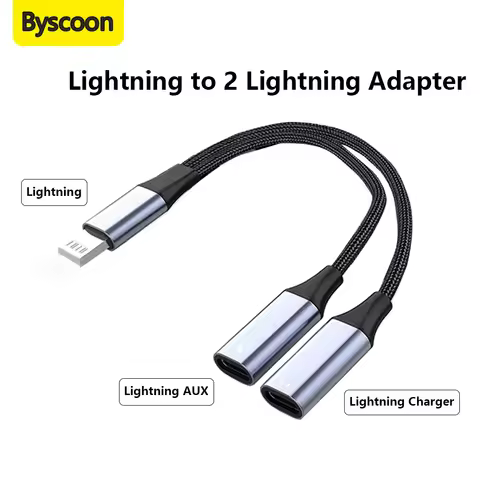 For iPhone Lightning to 2 Lightning Adapter Dual Lightning AUX + Charger Adapter Dongle Cable Splitt