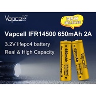 Vapcell IFR14500 650mah 2A LiFePO4 AA 3.2V Rechargeable Battery