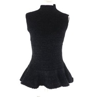 成色極佳 ★LOUIS VUITTON2024 春夏 LV 皮革貼片高領針織衫，黑色，XS 碼，正品，義大利製造，女款