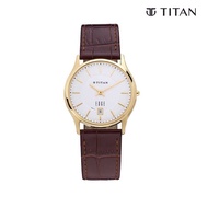 Titan Edge White Dial Analog with Date Leather Strap Watch for Men