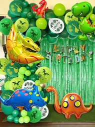 110入組/套恐龍氣球套件（不包括金屬閃光簾）,含恐龍橫幅、印刷氣球、淺綠色和深綠色乳膠氣球,非常適合恐龍主題生日派對裝飾
